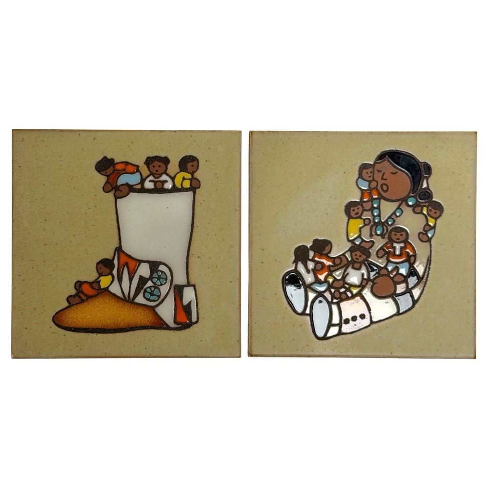 Vintage Set Of 2 Cleo Teissedre Ceramic Tile Southwestern Native American Decor